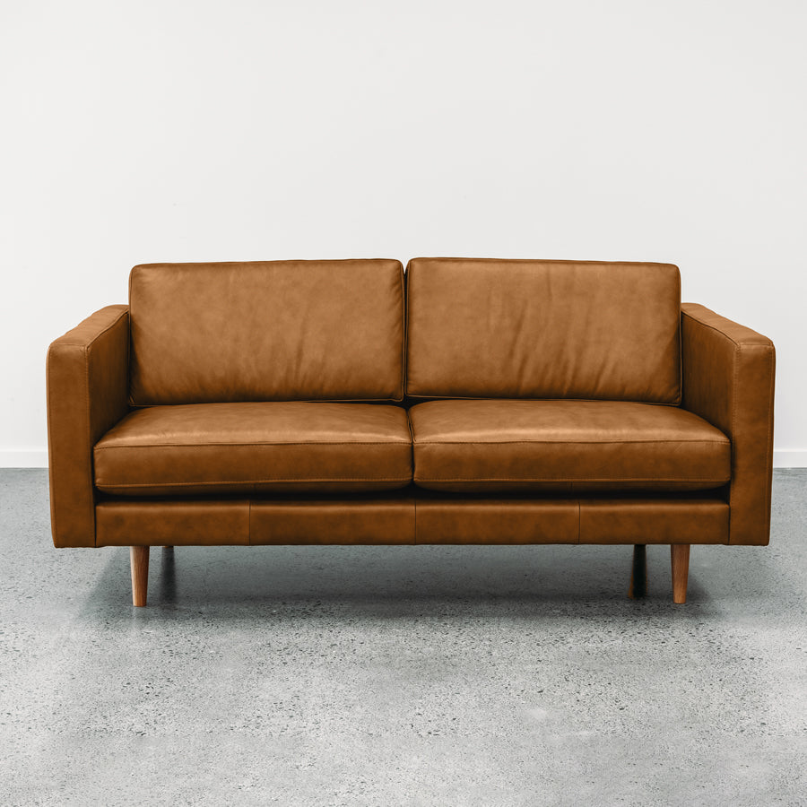 Hamptons leather 2 seat sofa - tan leather