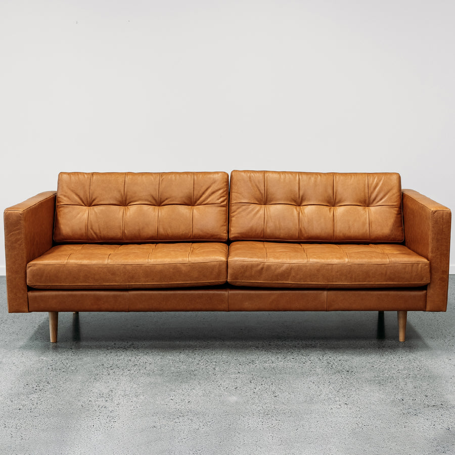 Hamptons Leather 3 Seat Sofa - Tan Leather