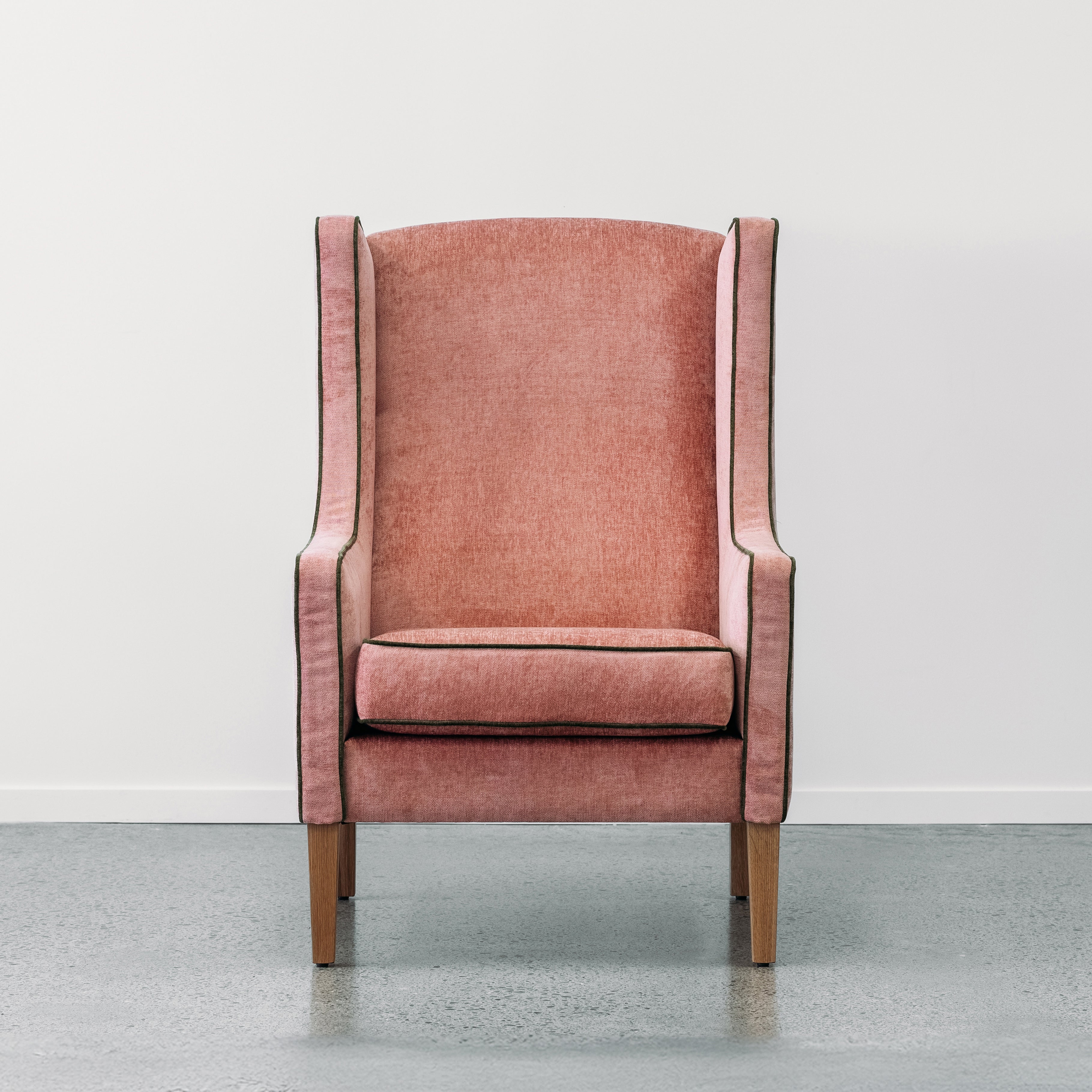 Partridge armchair in magma blush & grass