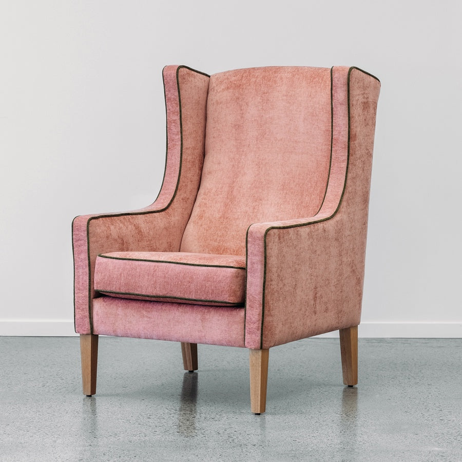 Partridge armchair in magma blush & grass